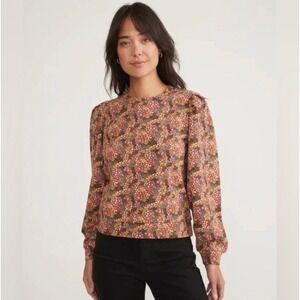 Floral Print Crewneck Sweatshirt in Multi Pink and Brown